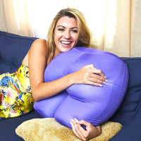 Thumbnail for The OMG Size Buttress Pillow Happy Booty Pillow in Purple Lounge on Couch with Model